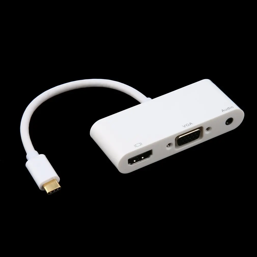 Высококачественный USB 3,1 тип-c к HDMI VGA Аудио HD адаптер высокой четкости конвертер с тип-c к VGA кабель Белый