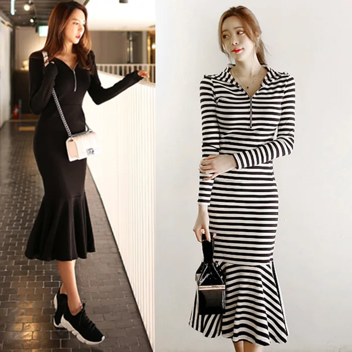 

WOMEN'S Dress 2018 Autumn Clothing New Style Hooded Long Skirts Debutante Slim Fit Slimming Elegant Base Dress