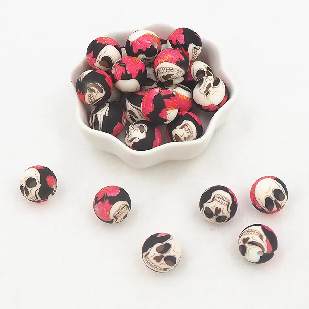 Chenkai 50PCS 15mm Red Ball Print Silicone Beads Baby Round Shaped Bead Teething BPA Free DIY Sensory Chewing Toys Accessories 45 H0a01d65c3b63472e81a2557247dbc2dfg