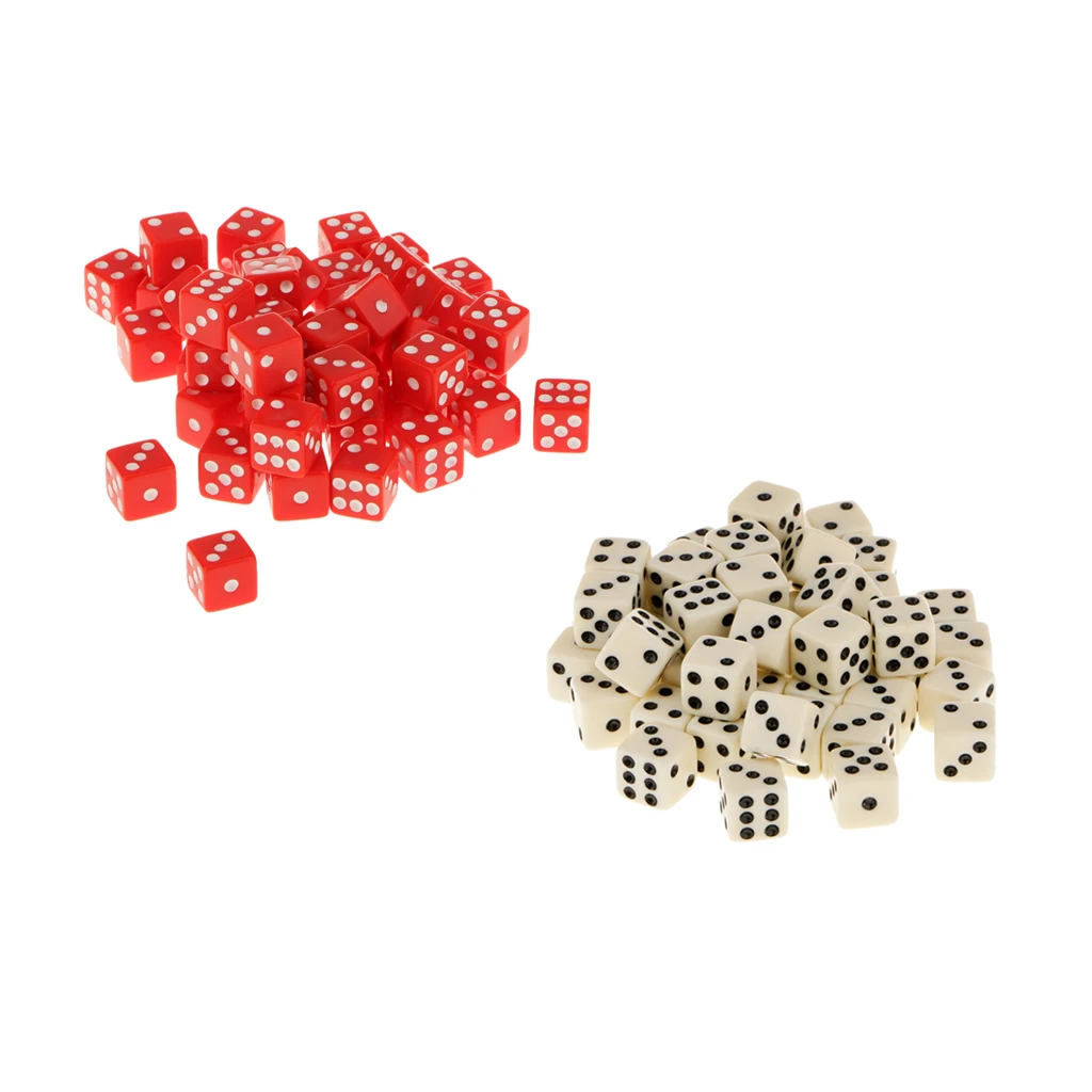 100x Dotted Six Sided D6 Dice Set 12mm Acrylic for Dungeons and Dragons Game