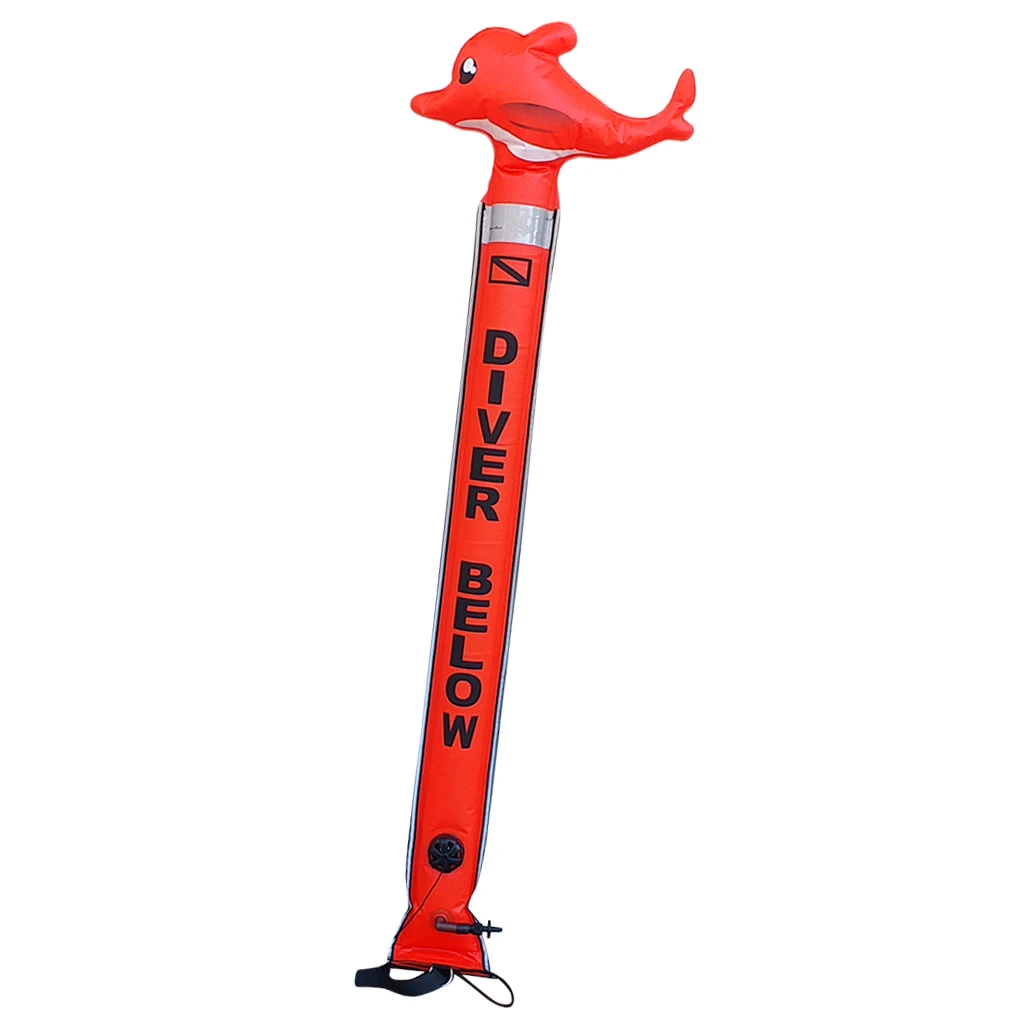 Scuba Diving Surface Marker Buoy Signal Tube Oral and Standard BC Hose Inflator, Cute Dolphin Design Multiple Colors & Sizes