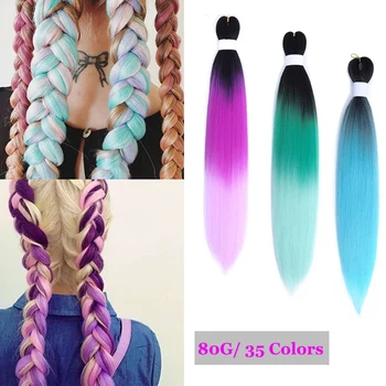 

GAKA Jumbo Braiding Hair Extension 24 Inch Ombre Three Tones Synthetic Easy Box Braids Hair Pink Straight Yaki Hair