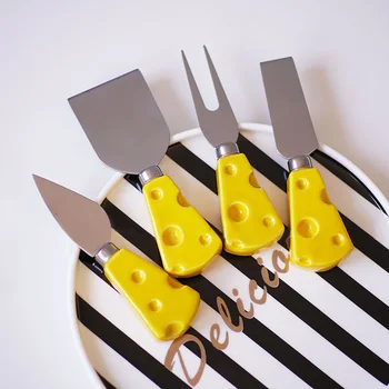 

4PCS/ Set Knives Cheese Handle Set Fruit Knife and Fork Creative Cute Tableware Kit Kitchen Cooking Tool Cheese Cutter Slicer