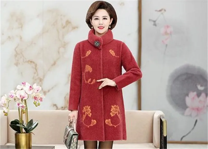 Manteau en laine pour femme d'âge moyen, imitation vison, noué, automne-hiver, maman d'âge moyen, porter des deux côtés, veste A Manteau en laine pour femme d'âge moyen, imitation vison, noué, automne-hiver, maman d'âge moyen, porter des deux côtés, veste A