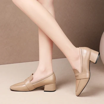 

Karinluna 2020 Dropship Top Quality Big Size 43 Genuine Leather Slip On Office Lady Chunky Heels Women Shoes Woman Pumps Female