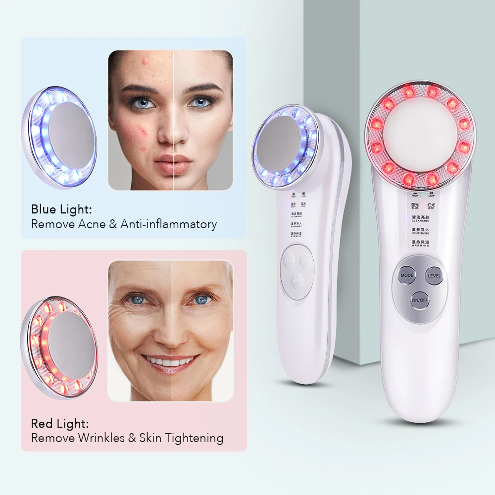 Ultrasonic Facial Rejuvenation Device Red Blue Light Therapy Skin Lifting Vibration Anti Wrinkle 42 Heated Ion 2