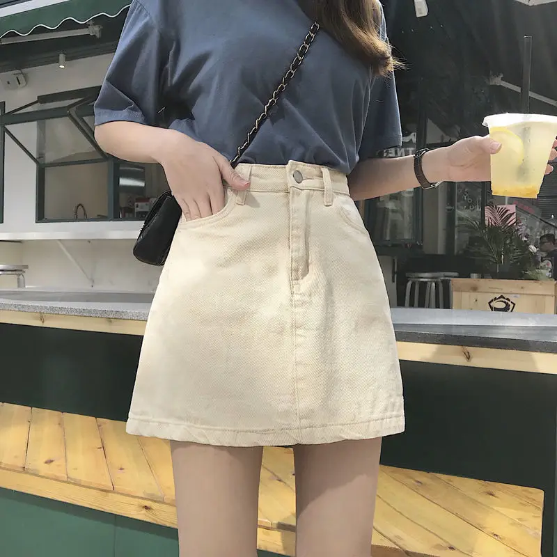 Модные корейские летние женские джинсовые юбки с высокой талией черные мини-юбки в упаковке синие джинсы Harajuku больших размеров из хлопка