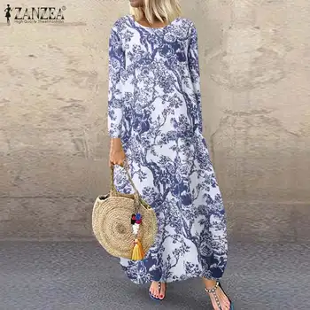 

ZANZEA Spring Vintage Cotton Sundress Casual O Neck Floral Printed Dress Women Long Sleeve Long Vestido Femme Kaftan Tunic Robe