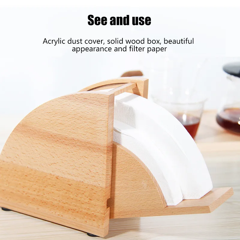 

TTLIFE Wooden Coffee Filter Holder Dispenser with Acrylic Lid Dust Cover Coffee Box Shelf Storage Rack for V-shaped Filter Paper