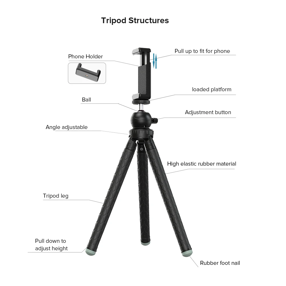 APEXEL professional extendable Flexible SLR Tripod 360 Rotation Vertical Shooting Phone tripod Holder for Gopro Sony Nikon Phone