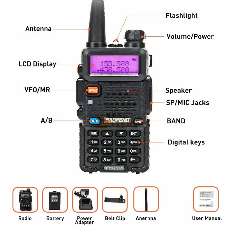 Оригинальный 8 Вт UV 5R иди и болтай Walkie Talkie “иди 10 км Baofeng uv5r CB Охота радио uv 5r 9R 82 8HX