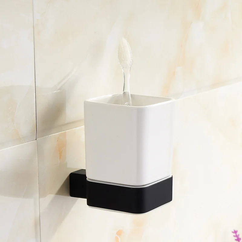 Vidric ванная комната квадратная черная резиновая краска одна чашка зубная щетка чашки стойки Ванная комната Туалет Щетка