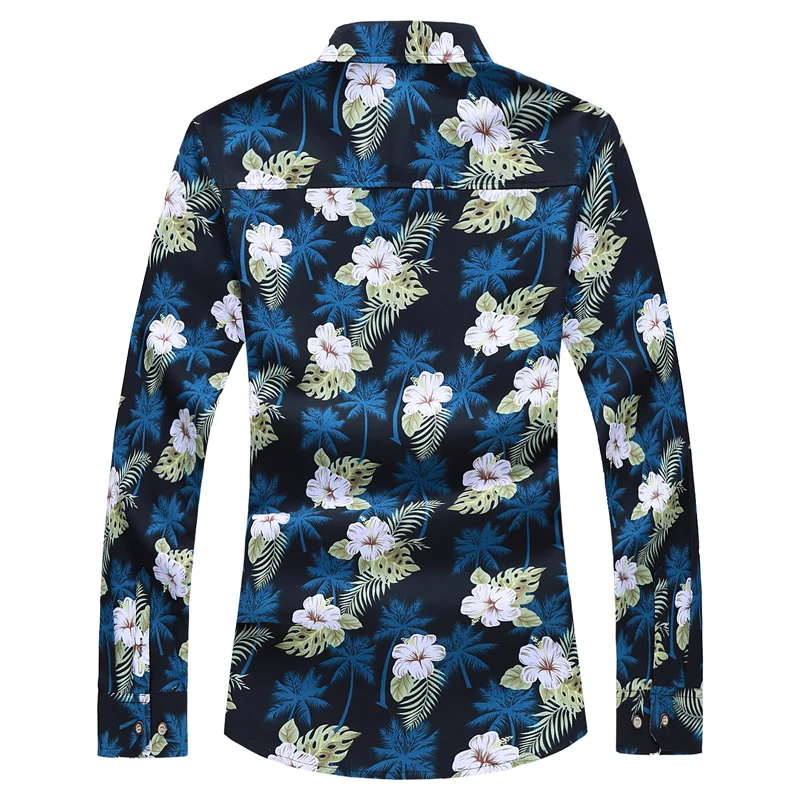 Chinese Style 2019 Autumn Spring Clothes Shirt Men Long Sleeves Big Size M-5XL 6XL 7XL Hawaiian Beach Casual Floral Shirt