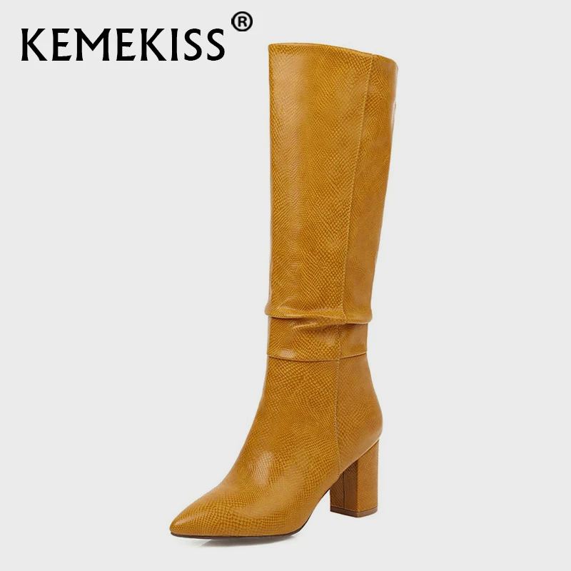 Женские высокие сапоги KemeKiss зимние с острым носком на высоком каблуке офисная