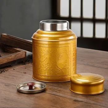 

silver gold tea box for green tea sealed storage mini tea caddies box coffee container walnut canister 1pc