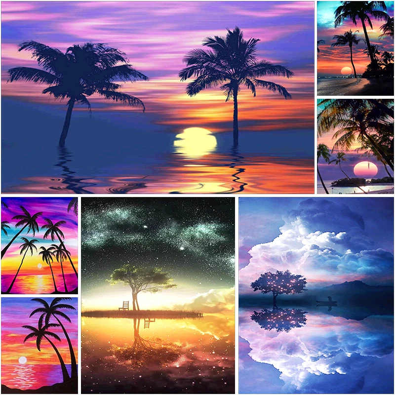 5D Diy Diamond Painting Reflection Tree Coconut Embroidery Mosaic Art Deco Decoration Handmade Gift | Дом и сад