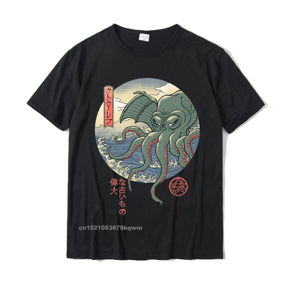 Cthulhu Ukiyo-e Premium T-Shirt__3232 Short Sleeve Tees Crew Neck All Cotton Men T-shirts Normal Tee-Shirts Dominant Cthulhu Ukiyo-e Premium T-Shirt__3232 black