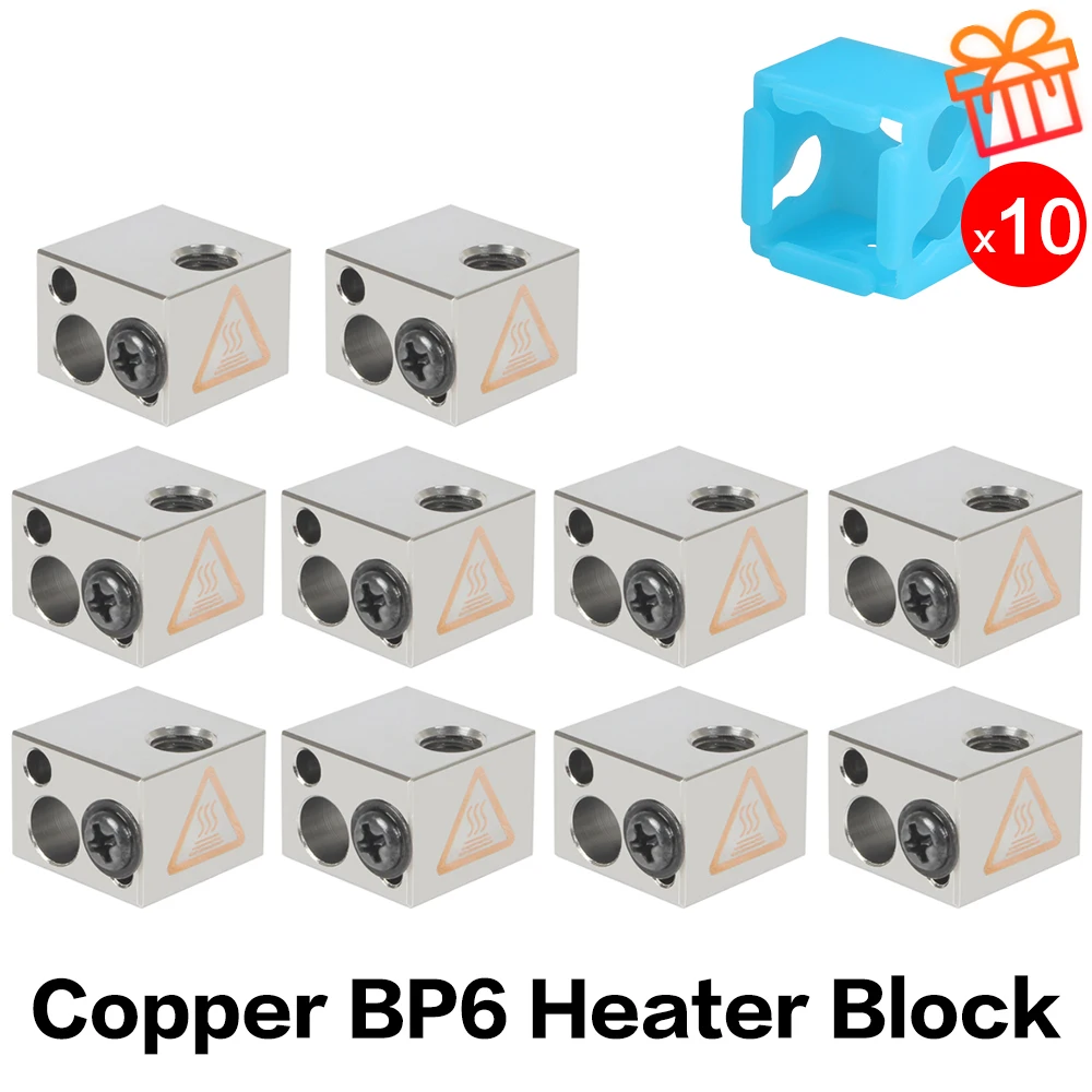 3DSWAY 5/10pcs 3D Printer Parts Copper Heating Block E3DV6 BP6 NV6 Volcano Hotend Heat Block Nozzle PT100 NTC100K Titan Extruder