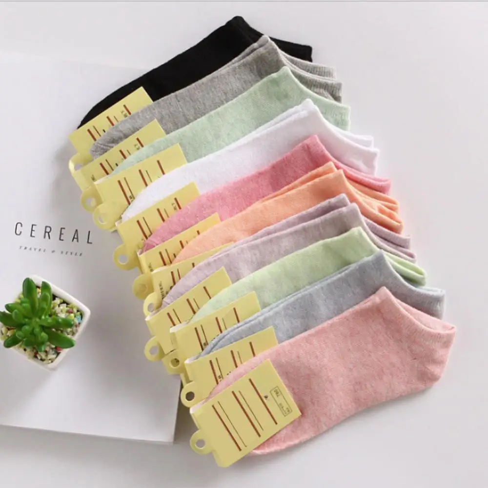 

Casual Women Solid Color Elastic Cotton Breathable Low Cut Ankle Boat Socks