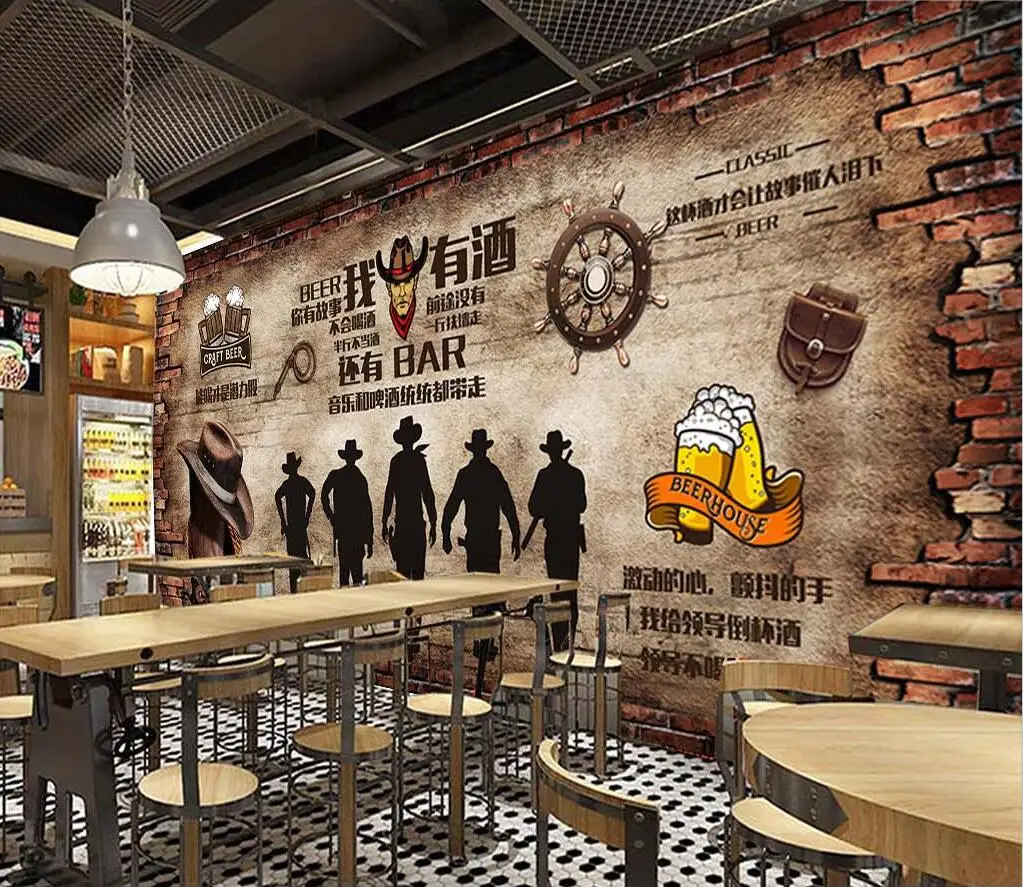 beibehang papel de parede personalizado moderno novo retro tijolo cerveja bar restaurante fundo decoração