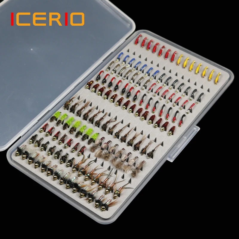 ICERIO 133pcs/Set Ultra-thin Portable Nymph Scud Midge Flies Kit Assortment with Box Trout Fishing Fly Lures