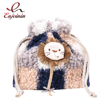 

Plush Lattice Drawstring Design Mini Bucket Bag 2021 Winter Fashion Ladies Shoulder Bag Women Messenger Bag Purses and Crossbody