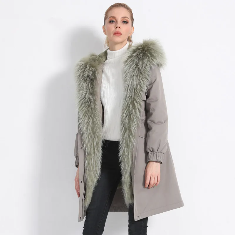 

Natural Rabbit Fur Liner Parka Real Fur Coat 2020 Winter Jacket Women Large Raccoon Fur Collar Long Coats Parkas MY3756