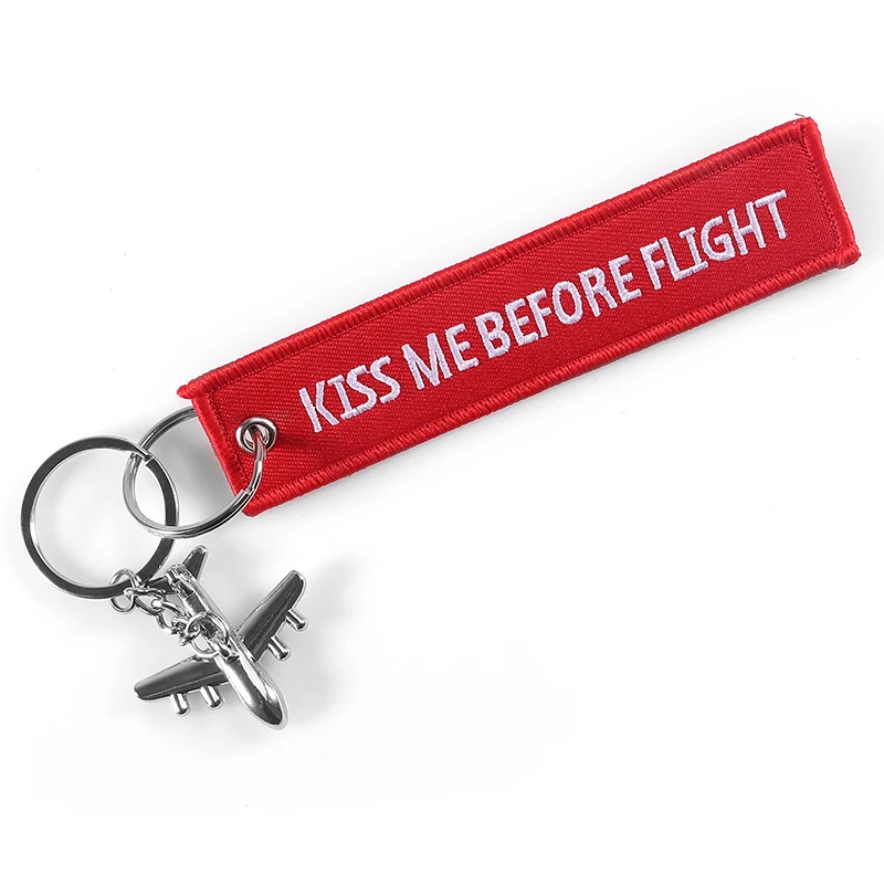 Kiss Me Before Flight Key Chain Anahtarlik Label Embroidery Keychain with Metal Plane Key Chain for Aviation Gifts Car Keychains (4)