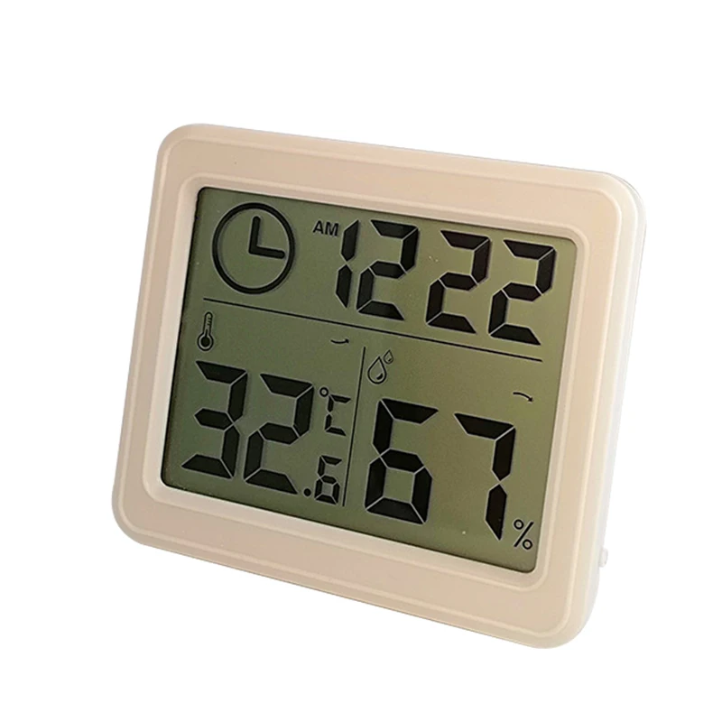 Многоцветный простой ЖК-дисплей Электронный календарь будильник термометр гигрометр прикроватный стол для декора может измерять высоту - Цвет: white