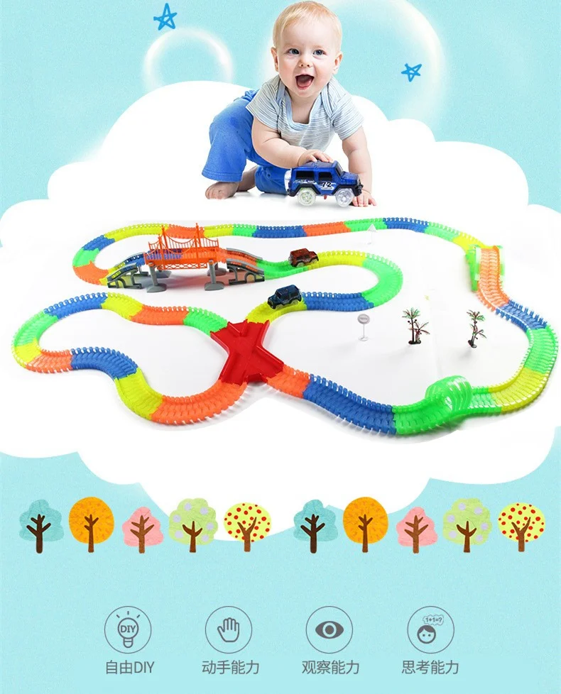 Glow in the Dark Cars Track Road Sigh DIY Puzzle Educational Toys For Children New Year Chirstmas Birthday Gift (15)