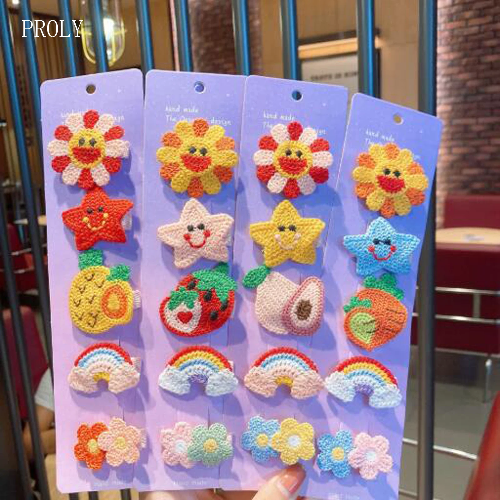 

PROLY 4/5pcs/Set Kids Hair Clips Set Cartoon Fashion Hairpins Colorful Knitting Barrettes Rainbow Flower Hair Accessories