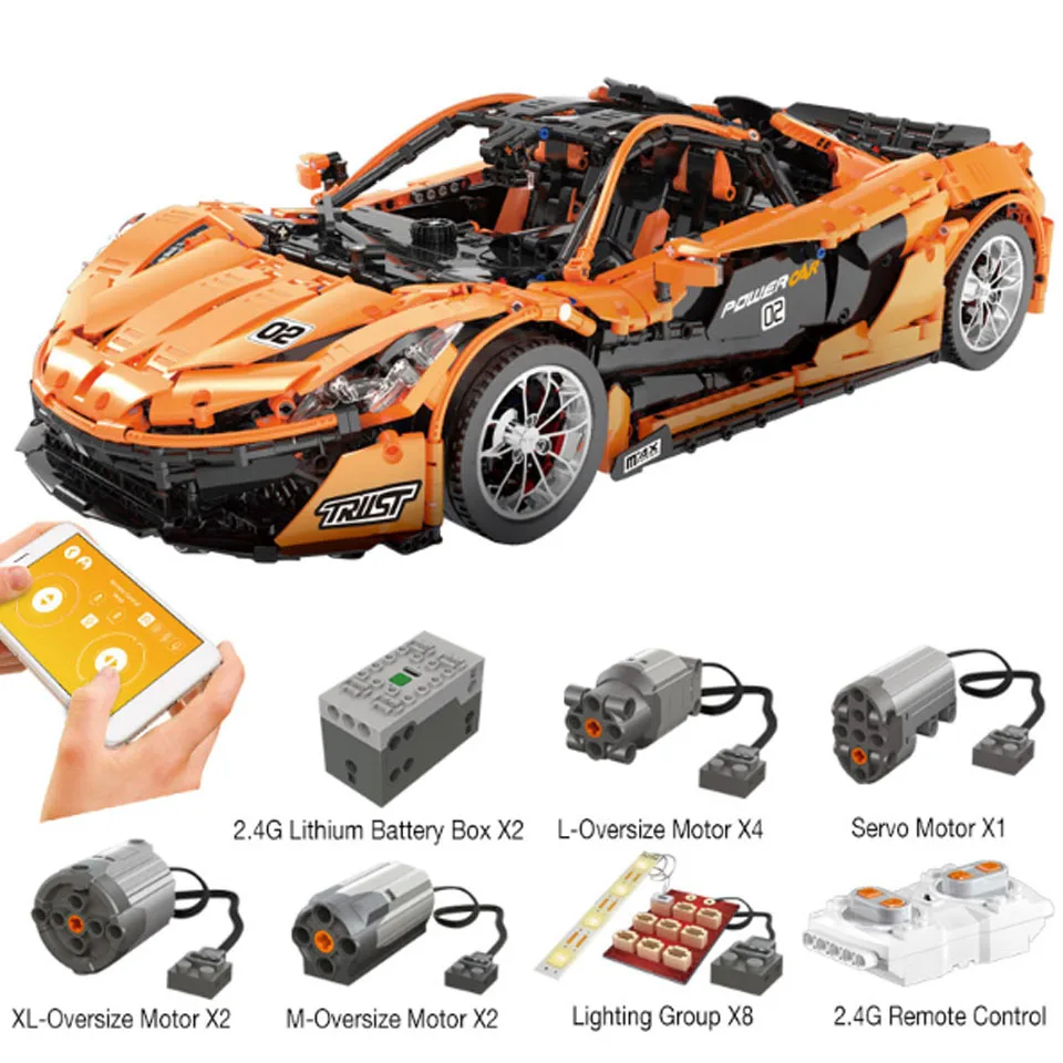 

13090 Technic Series P1 Orange Racing Car Set APP RC Model Building Blocks Power Motor Function compatible legoinglys 20087