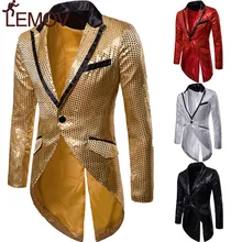Мужской Блестящий Золотой блестящий пиджак-фрак, приталенный, на одной пуговице, длинный смокинг-пиджак вечерние сценический для певца костюм Homme