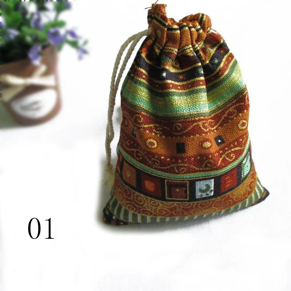 3 шт 9,5 см х 12 см подарочные сумочки из хлопка многоцветные племя шнурок ювелирные сумки Мешочки посылка для хранения китайский этнический стиль - Цвет: as pic