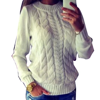

Fashion Lady Solid Sweater Color O Neck Long Sleeve Causal Loose Knitted Sweater Pull Femme sweter jersey mujer кофта женская