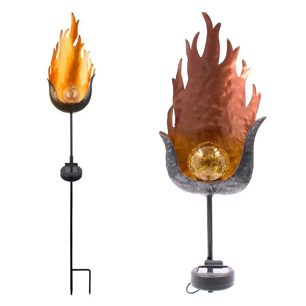 

Solar Iron Art Flame Light LED Outdoor Courtyard Lawn Floor Outlet Garden Ground Plugged Light