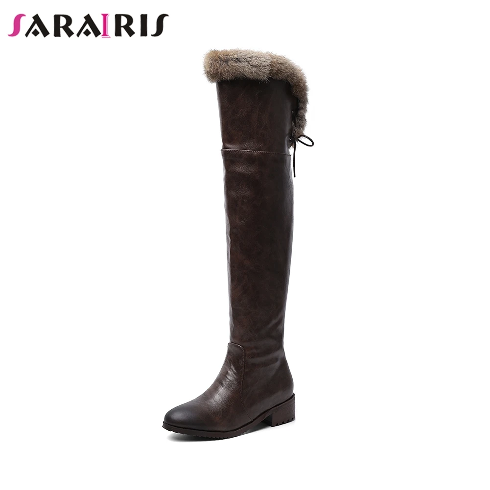 

SARAIRIS New Plus Size 34-48 Winter Warm Fur Over The Knee Boots Women 2019 Thigh High Boots Mature Retro Shoes Woman