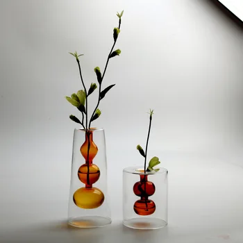 

Nordic Double-Layer Color Glass Vase Desktop Hydroponic Flower Vase Ornament Home Decoration Birthday Wedding Gift
