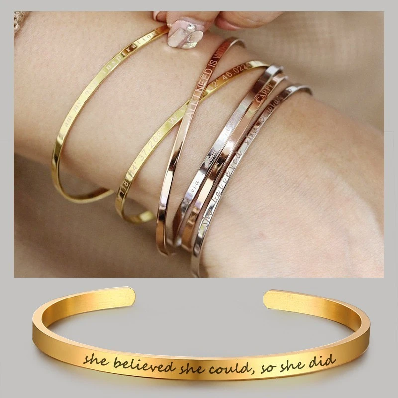 Women's Cuff Bracelet Bangle 5mm Plain Gold Color Stainles Steel Minimalist Stackable Statement Jewelry Anniversary Gift stainless steel bracelet metal bracelet