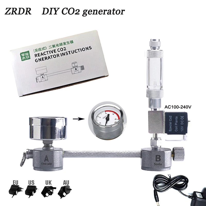 Generador de CO2 para acuario, con válvula solenoide, difusor contador de burbujas, kit de sistema de reacción para el crecimiento de plantas acuáticas, equipo de CO2