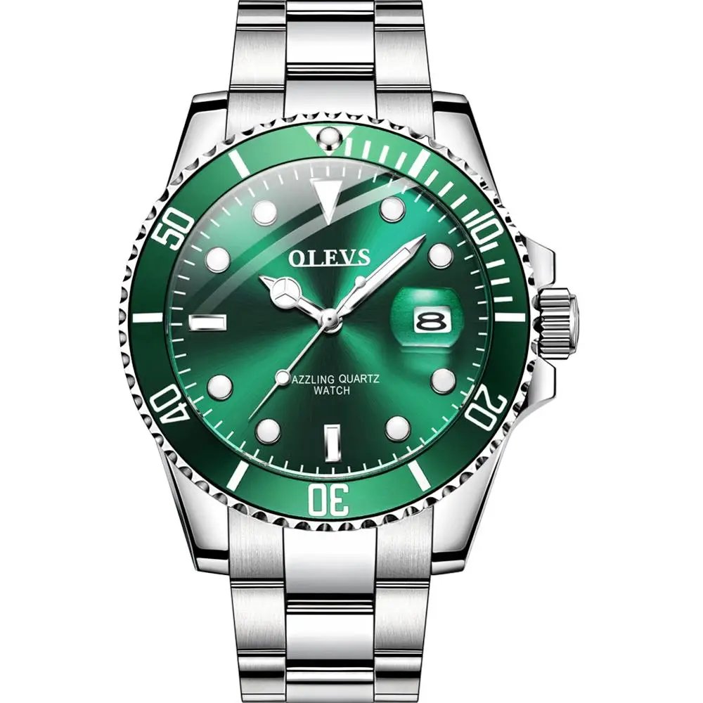 

Water Ghost Man Watch Green Men Full Steel Watches Quartz Analog 24 Hour Date Wristwatch Waterproof Business Relogio Masculino