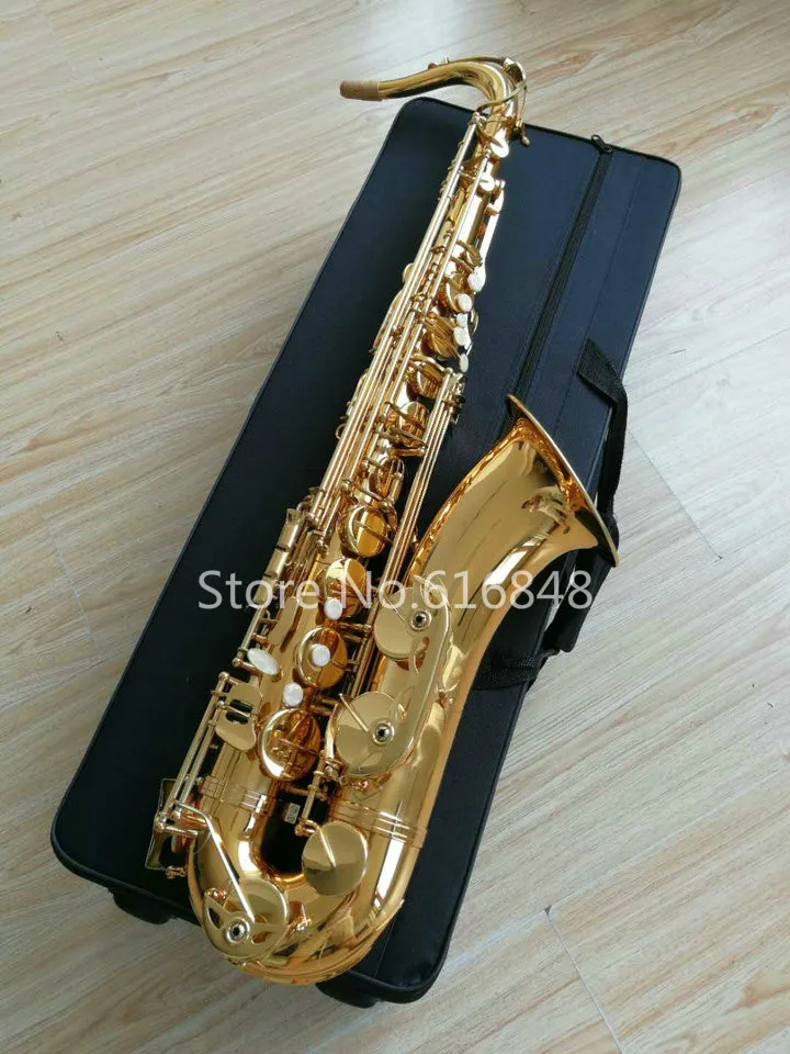 Новое поступление латунный тенор Си-бемоль саксофон музыкальный инструмент с корпусом мундштук B плоская жемчужная Кнопка золотой лак Sax