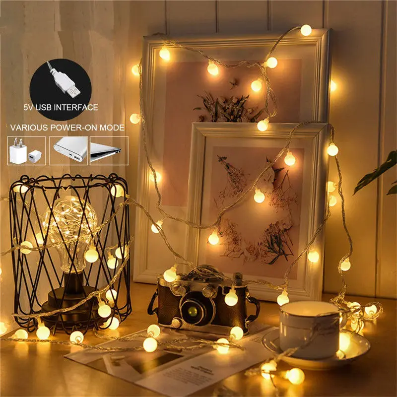 

10M 5V USB Power LED Ball Garland Lights Fairy String Waterproof Outdoor Lamp Christmas Holiday Wedding Party Lights Decoration