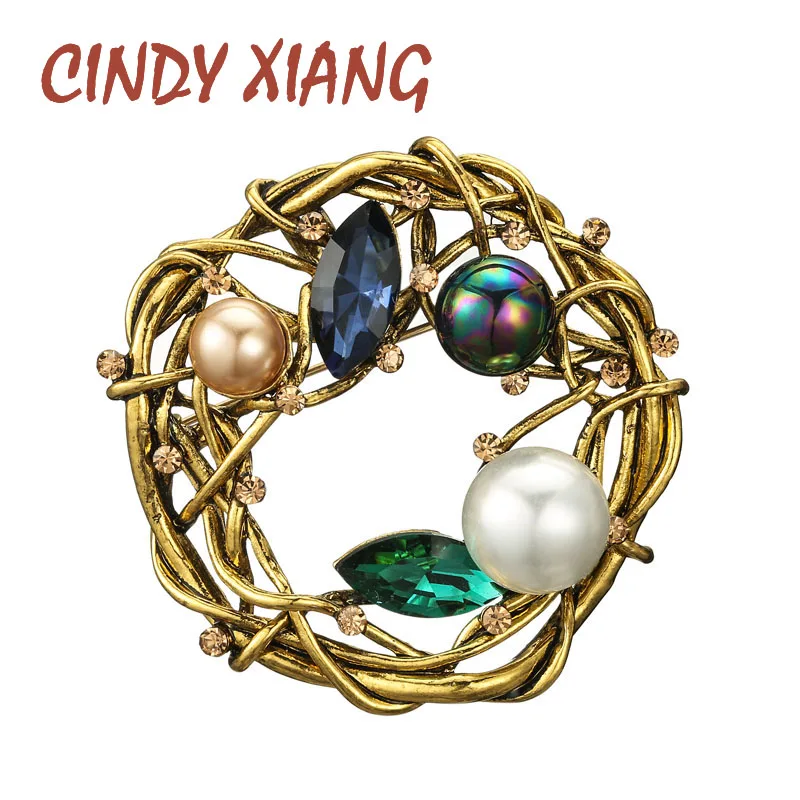 Женская Винтажная брошь с жемчугом CINDY XIANG черная круглая на булавке аксессуар