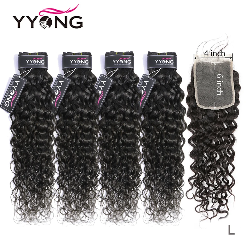 Yyong productos para el cabello 4x6 cierre con mechones de la onda de agua de Malasia 3/4 cabello mechones con cierre cabello humano Remy con cierre