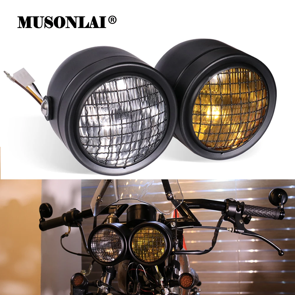 

60W Motorcycle Headlight Universal Front Driving Light Hi-Low Lamp Fog Light Retro Modification for Cafe Racer Chopper Bobber