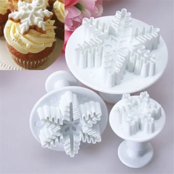 

3Pcs Christmas Snowflake Plunger Cutter Mold Fondant Cake Sugarcraft Decor Cookie Tools