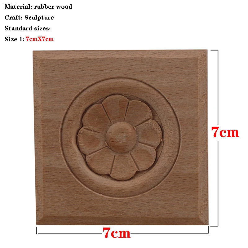 RUNBAZEF Европейская наклейка квадратная твердая Круглая дверь сердце цветок мебель украшения аксессуары резные стены деревянная аппликация Onlay - Цвет: 7cmX7cm