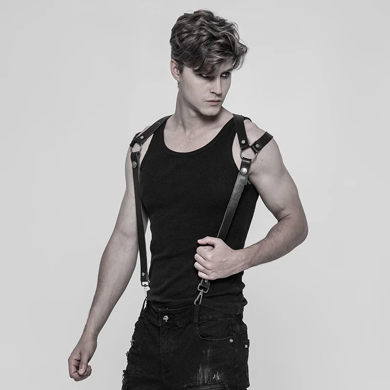 PUNK RAVE Men's Punk Pants Shoulder Strap Accessories Hard PU