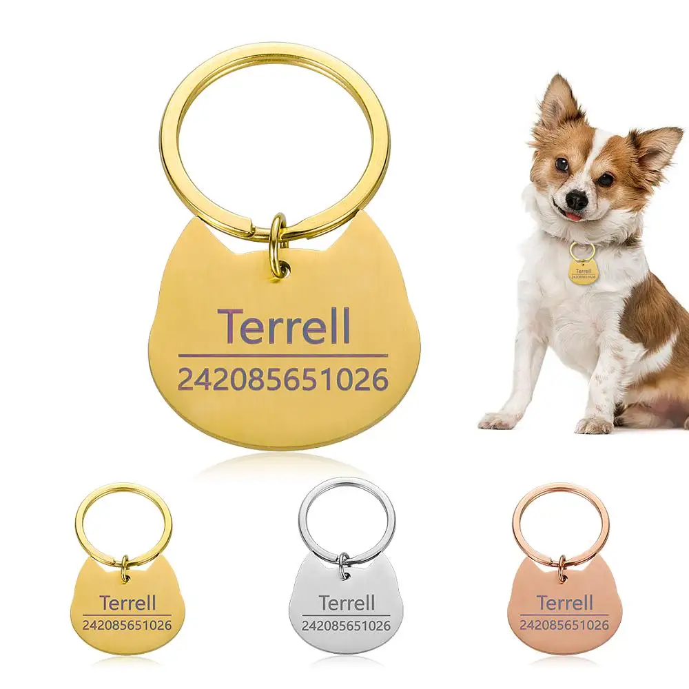 

Customized Pet ID Tag Cat Keychain Pet Cat Collar Accessories Decoration Free Engraving Collars Stainless Steel Cat Tags Keyring